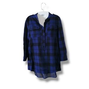 Burberry Brit | EUC Blue/Black Buffalo Plaid 3/4 Sleeve 100% Wool Tunic Top